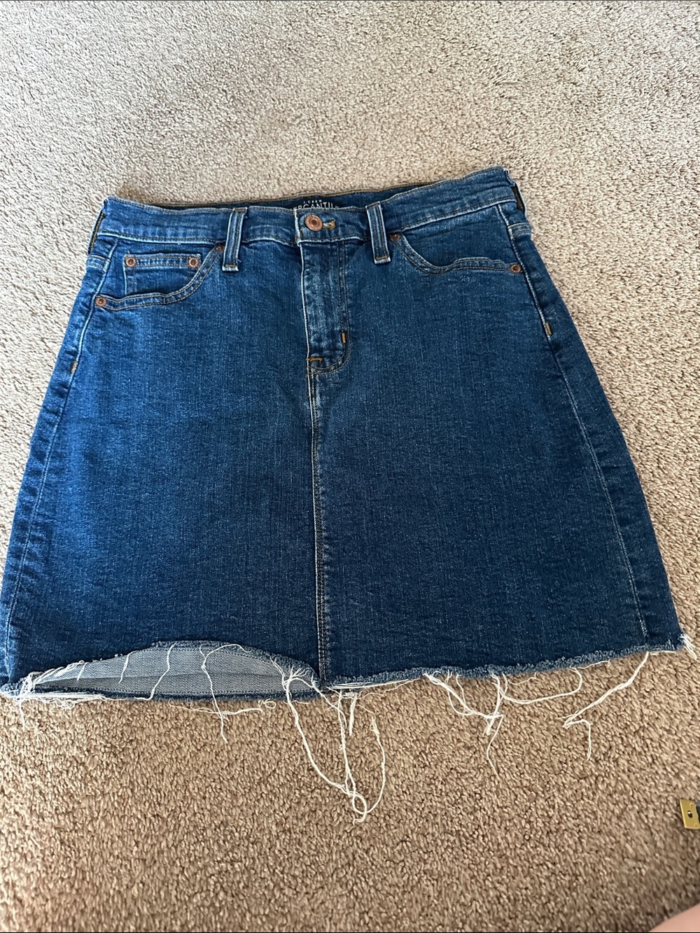 J. Crew Blue Denim A-Line Mini Skirt with Frayed Hem